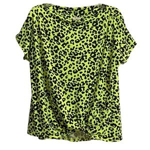 ODDY Lime Green & Black Animal Print Top
